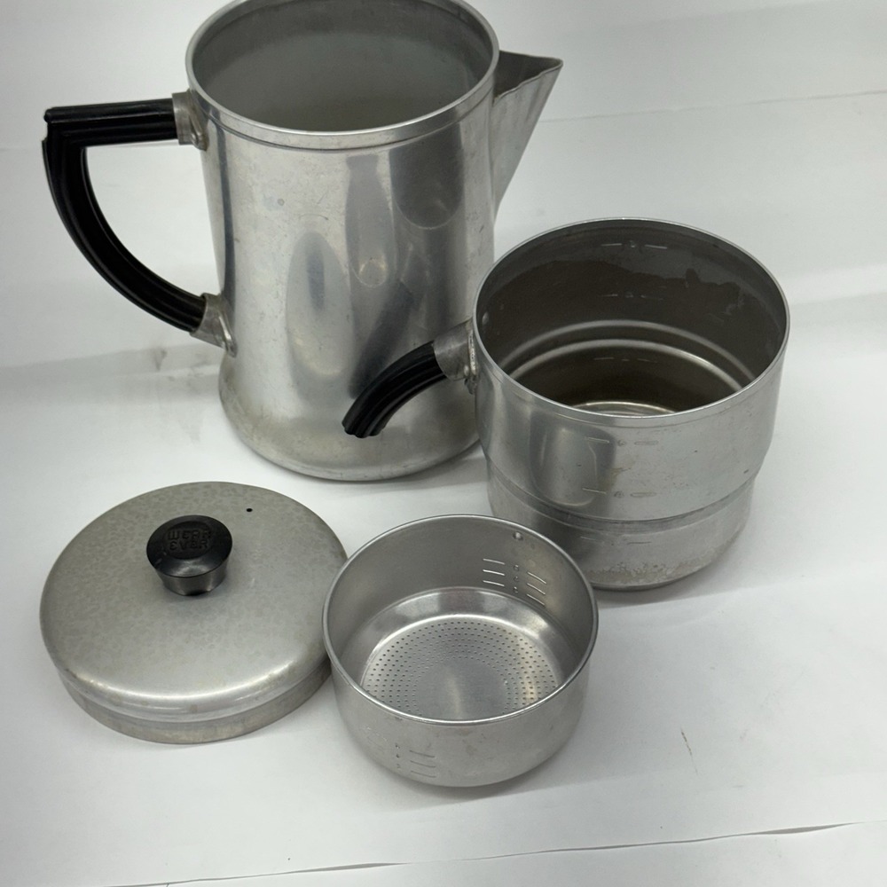 Vtg Art Deco Wear-Ever Drip Coffee Pot No. 966 2-6 Cups Aluminum Bakelite Handle - Picture 5 of 6